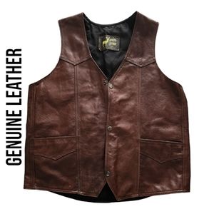 Men's Genuine Leather Brown 3 Pocket Vest, Size XL